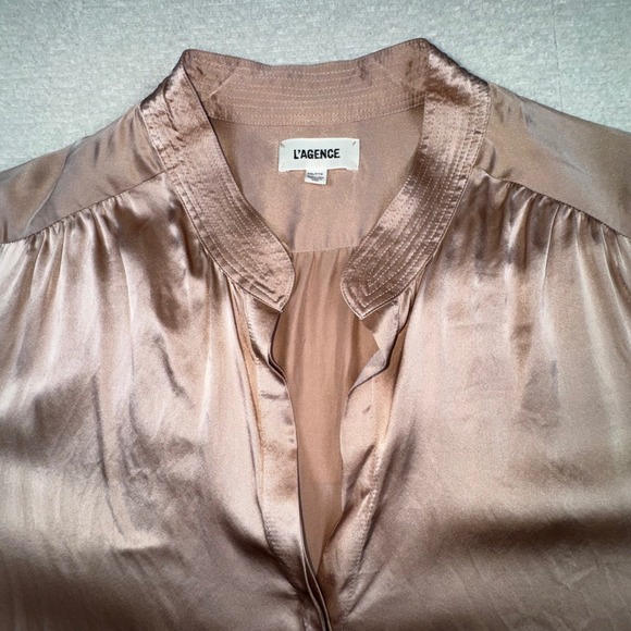 L'AGENCE Tops - L'AGENCE Blouse Women XXL Rose Gold 100% Silk Band Collar Hidden Button Down